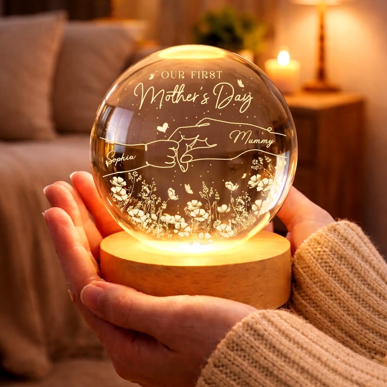 Custom First Mother's Day Crystal Ball Light Night