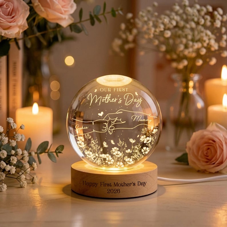 Custom First Mother's Day Crystal Ball Light Night