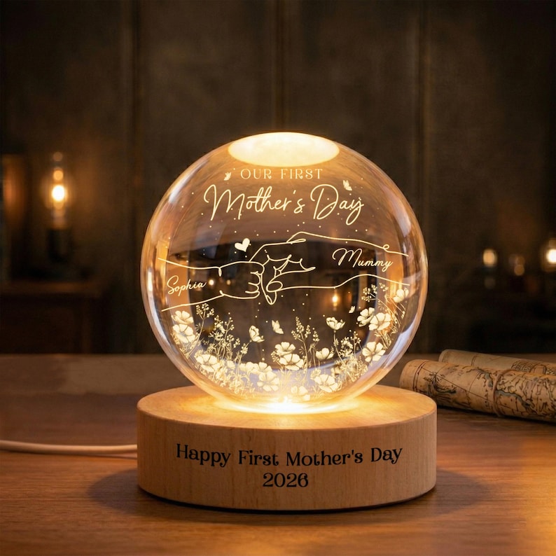 Custom First Mother's Day Crystal Ball Light Night