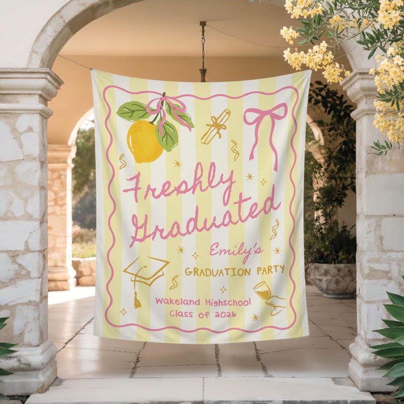 Custom Graduation Party Photo Backdrop,Freshly Graduated Welcome Sign,Citrus Grad Party Banner,2026 Graduation Tapestry