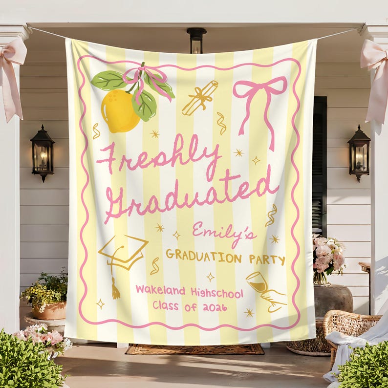 Custom Graduation Party Photo Backdrop,Freshly Graduated Welcome Sign,Citrus Grad Party Banner,2026 Graduation Tapestry