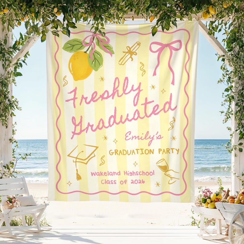 Custom Graduation Party Photo Backdrop,Freshly Graduated Welcome Sign,Citrus Grad Party Banner,2026 Graduation Tapestry