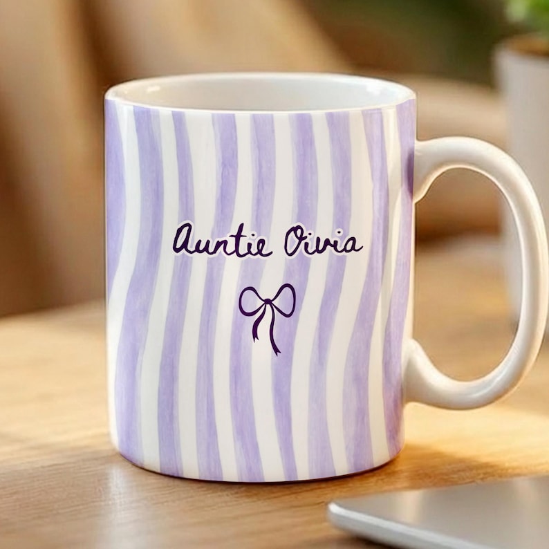 Personalized Grandma Stripe Mug, Coquette Striped Name Mug Gifts, Mother's Day Gift for Nana