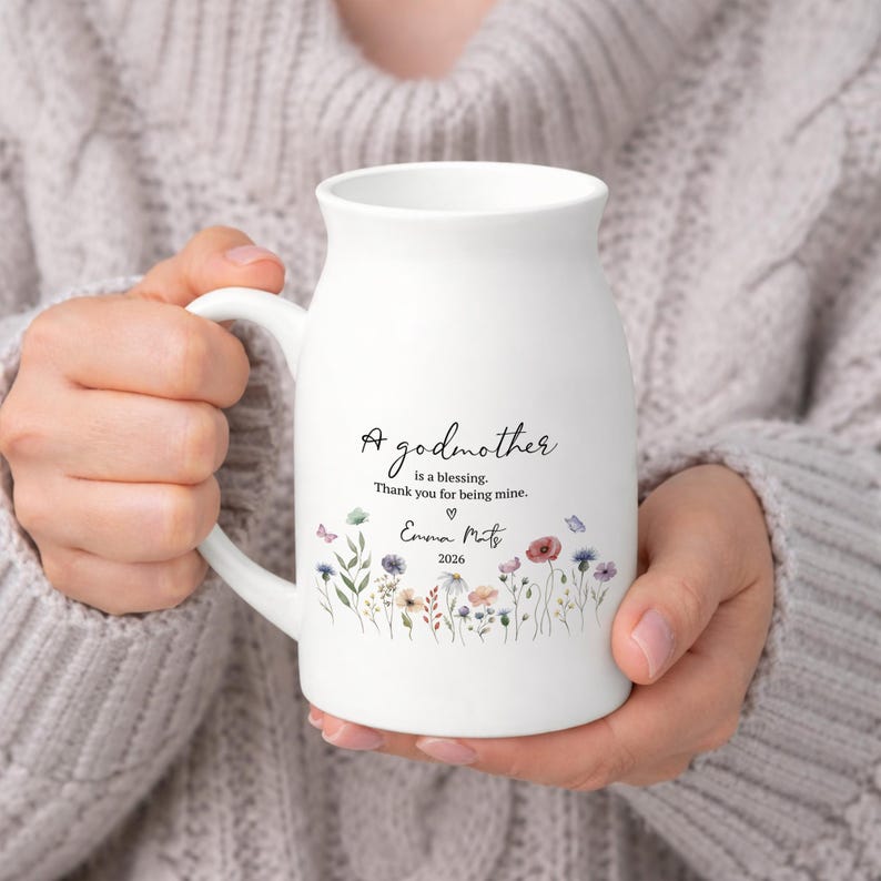 Personalized Godmother Vase, Custom Name Ceramic Flower Vase