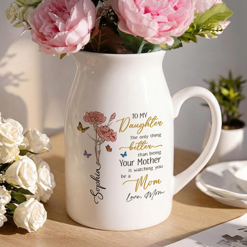 First Mothers Day Gift for Daughter Ceramic Flowers Vase, Birth Month Flower Vases