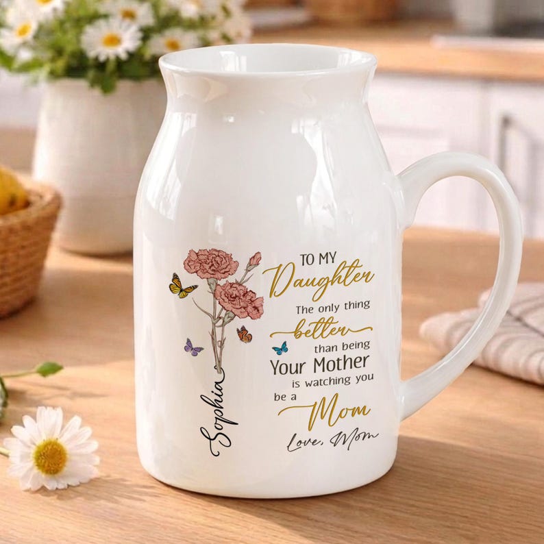 First Mothers Day Gift for Daughter Ceramic Flowers Vase, Birth Month Flower Vases