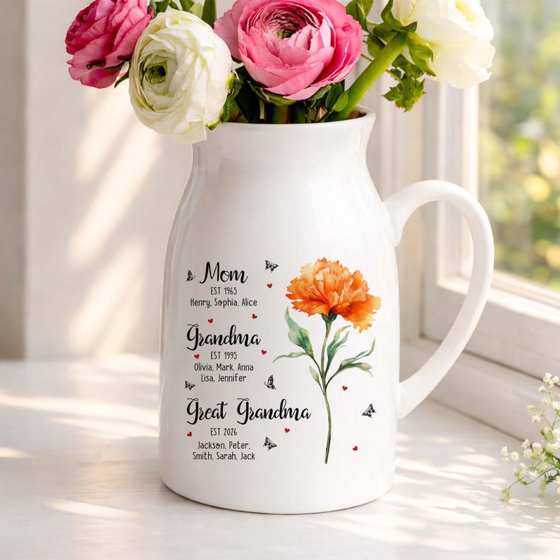 Personalized Multi-Generation Ceramic Vase, Custom Family Names