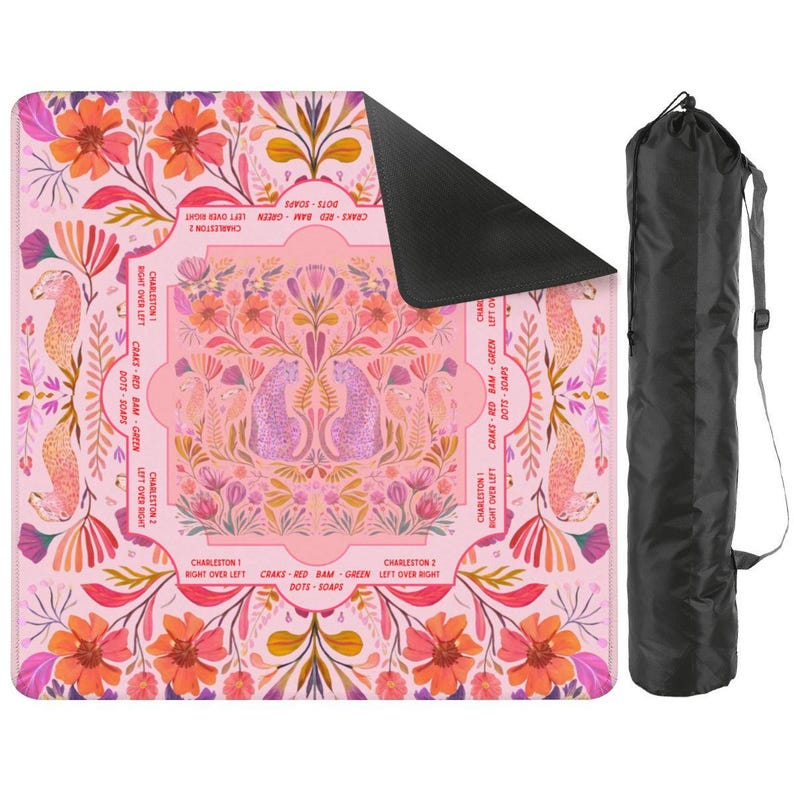 Betty Floral Leopard Mahjong Mat, Non-Slip Table Play Mat, Pink Cheetah Instructional Game Night Gift