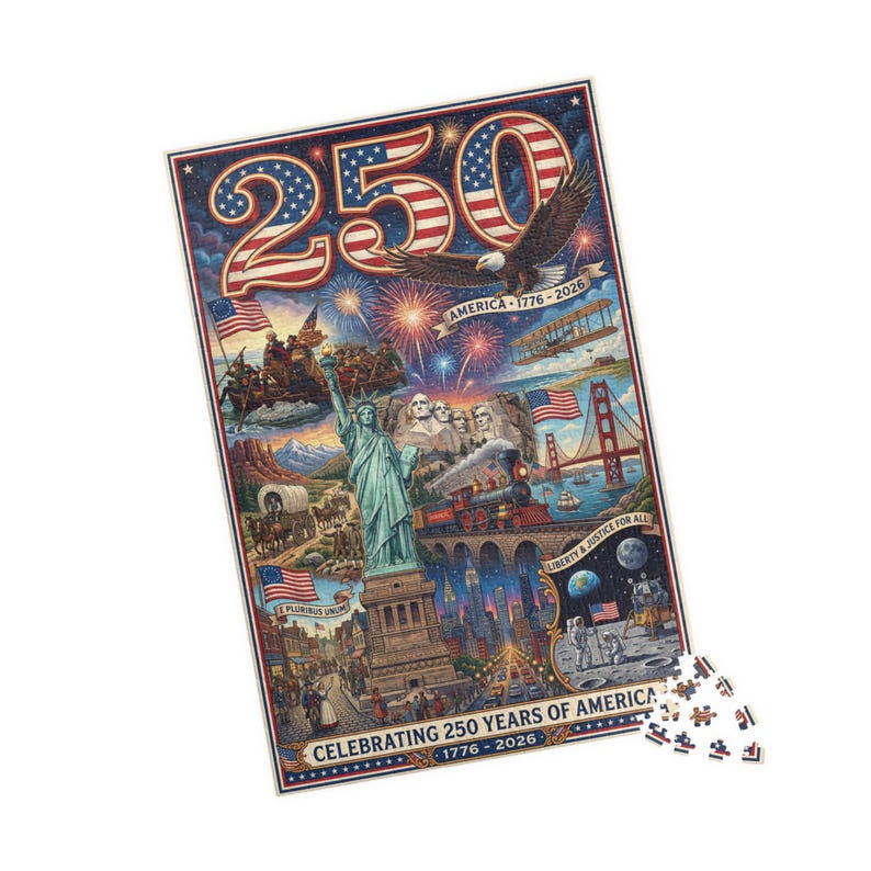 America 250th Anniversary Puzzle, Statue of Liberty & Mount Rushmore
