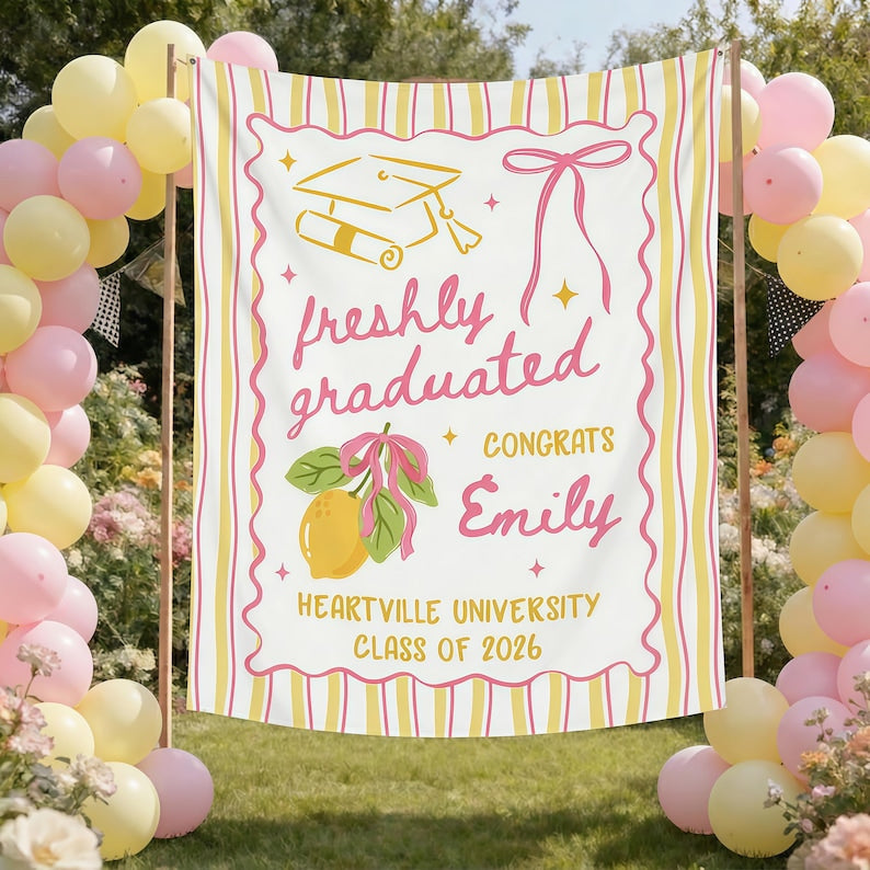 Personalized Freshly Graduated Banner, 2026 Graduation Backdrop, Graduation Party Decorations, Class of 2026 Tapestry, Graduation Party Welcome