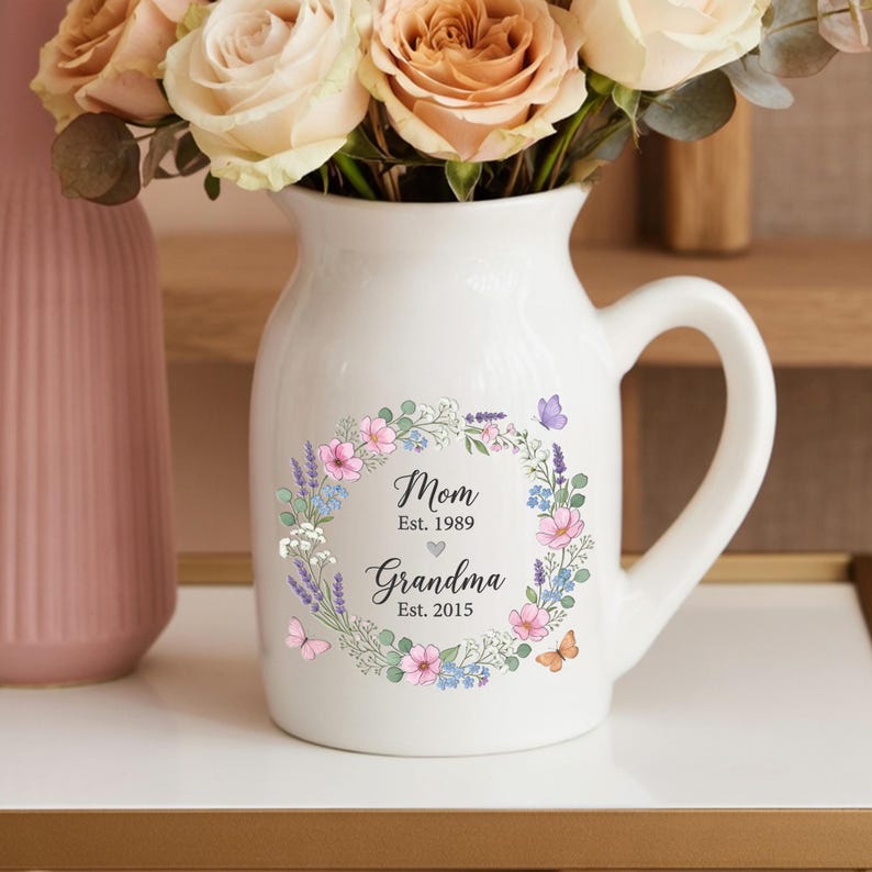 Custom First Mom Now Grandma Flower Vase, Pregnancy Announcement