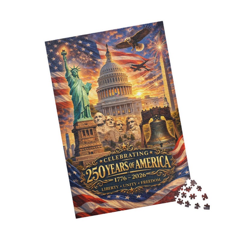 America 250th Anniversary Puzzle Statue of Liberty & Mount Rushmore