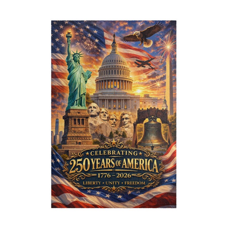 America 250th Anniversary Puzzle Statue of Liberty & Mount Rushmore