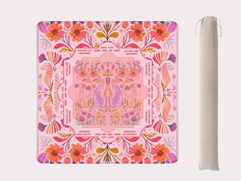 Betty Floral Leopard Mahjong Mat, Non-Slip Table Play Mat, Pink Cheetah Instructional Game Night Gift