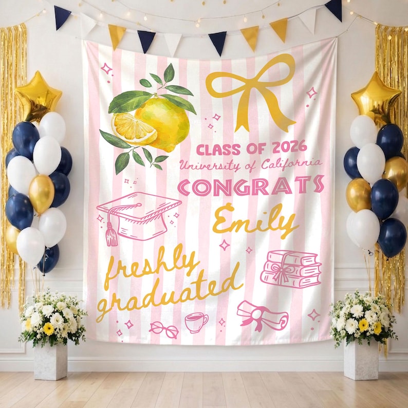 Personalized Freshly Graduated Banner, 2026 Graduation Tapestry, Graduation Party Decorations, Class of 2026 Sign, Graduation Party Welcome