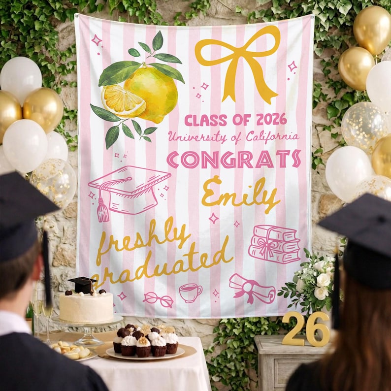 Personalized Freshly Graduated Banner, 2026 Graduation Tapestry, Graduation Party Decorations, Class of 2026 Sign, Graduation Party Welcome