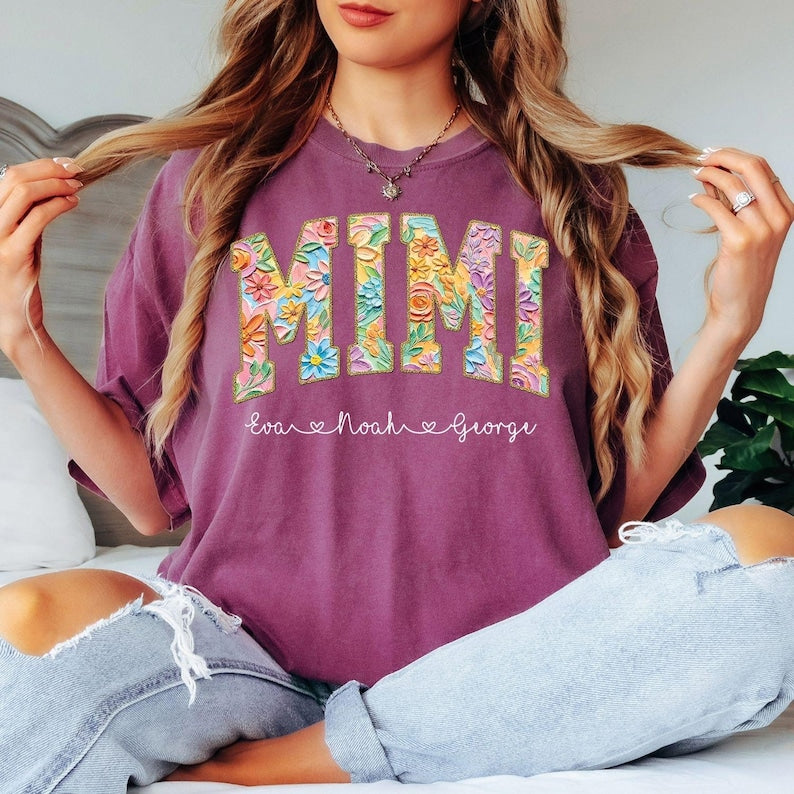 Mama Floral T-Shirt, Personalized Mama Shirt, Custom Kids Names Shirt, Mothers Day Gift, Floral Name Tee, Mom Gift Shirt