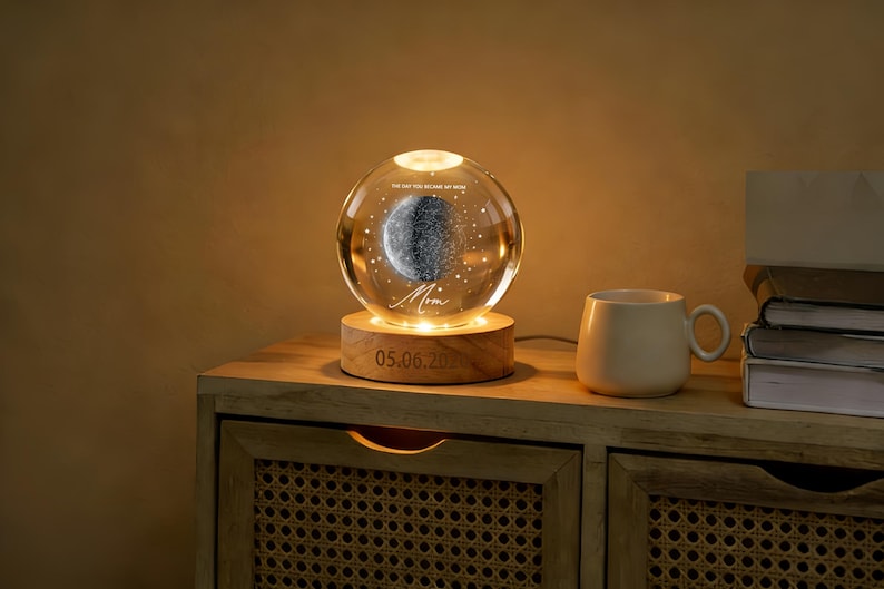 Custom Moon Phase & Star Map Crystal Ball Night Light, The Day You Became My Mom