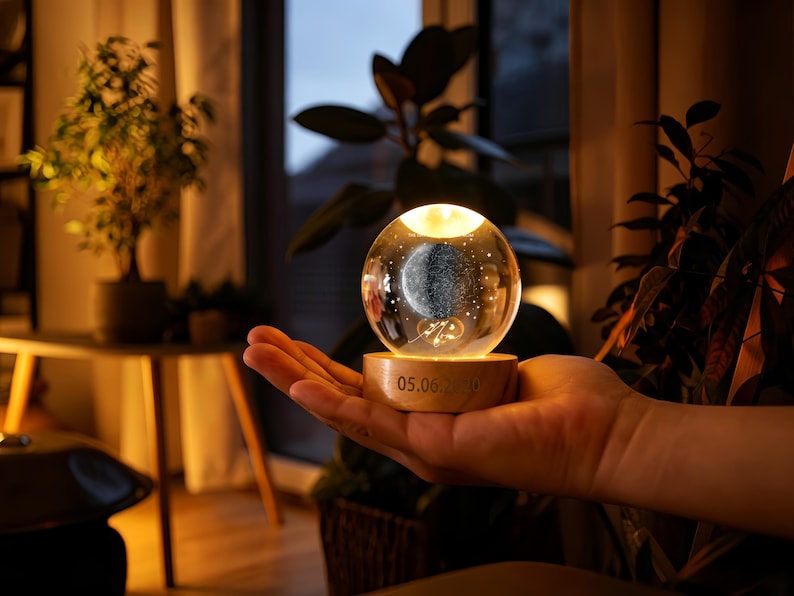 Custom Moon Phase & Star Map Crystal Ball Night Light, The Day You Became My Mom