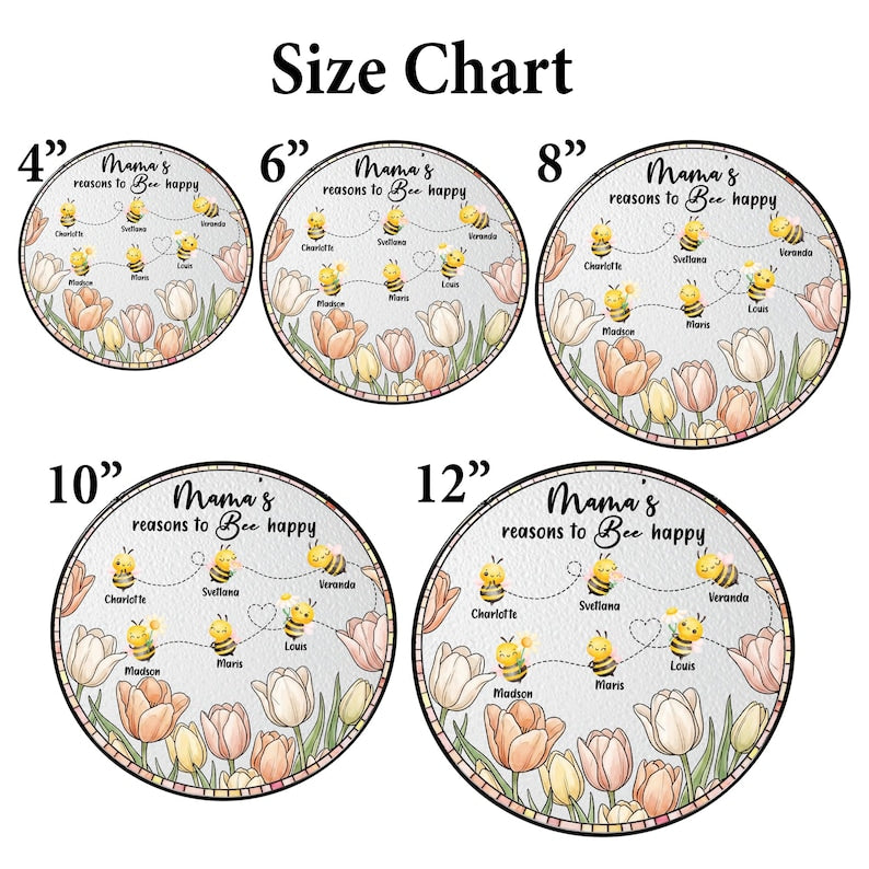 Personalized Grandma Bee Happy Stained Glass Suncatcher, Mother's Day Gift