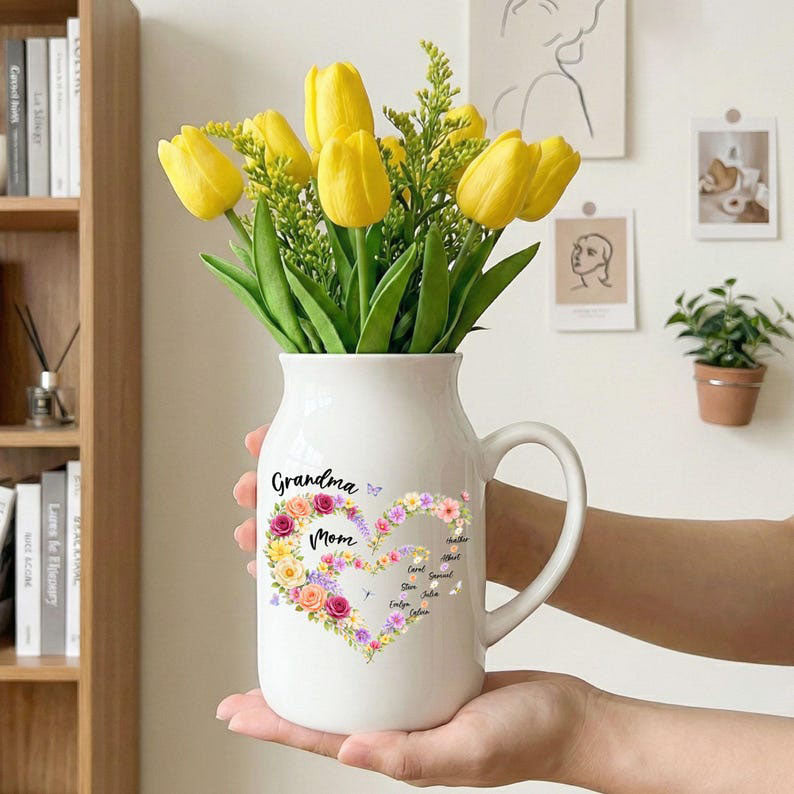 Personalized Mom And Grandma Heart Flower Vase, Mum and Nana Generations Gift