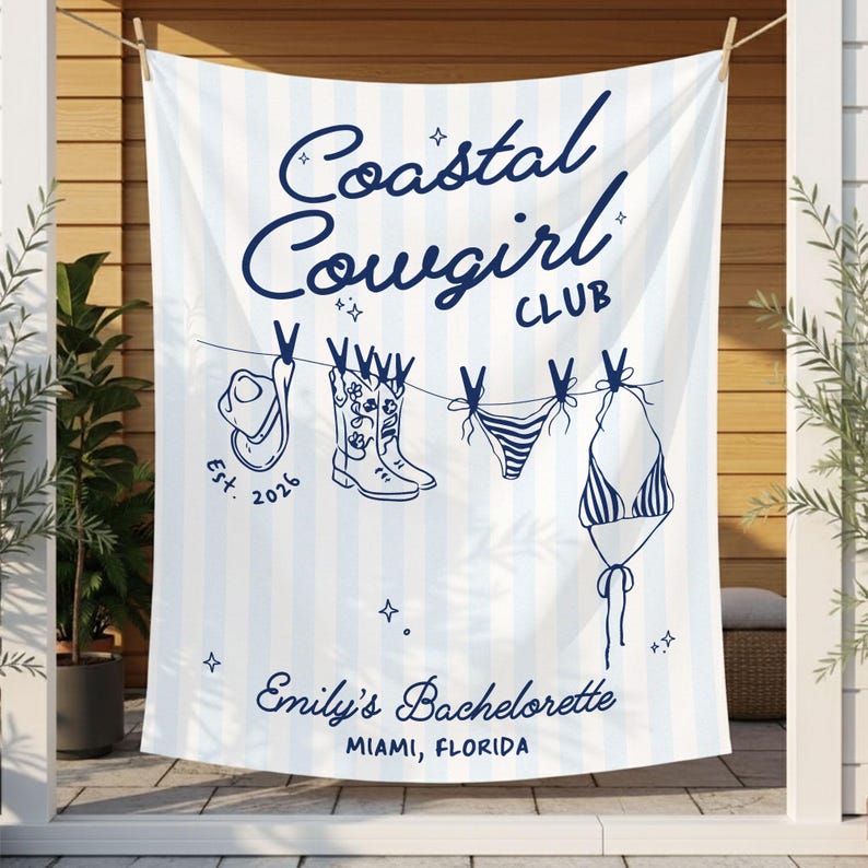Coastal Cowgirl Bachelorette Party Banner, Custom Coastal Bachelorette Tapestry,Beach Bachelorette Photo Backdrop,Cowgirl Bridal Shower Sign