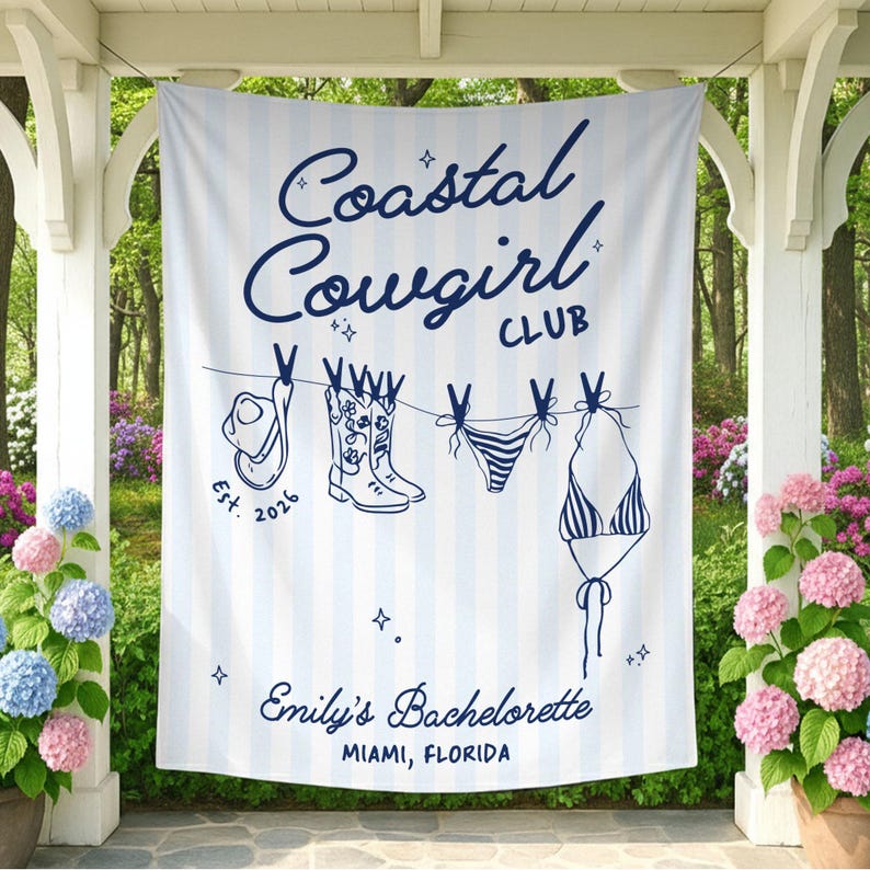Coastal Cowgirl Bachelorette Party Banner, Custom Coastal Bachelorette Tapestry,Beach Bachelorette Photo Backdrop,Cowgirl Bridal Shower Sign