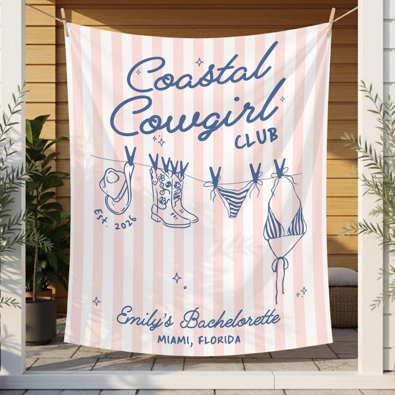 Coastal Cowgirl Bachelorette Party Banner, Custom Coastal Bachelorette Tapestry,Beach Bachelorette Photo Backdrop,Cowgirl Bridal Shower Sign