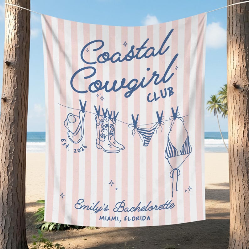 Coastal Cowgirl Bachelorette Party Banner, Custom Coastal Bachelorette Tapestry,Beach Bachelorette Photo Backdrop,Cowgirl Bridal Shower Sign