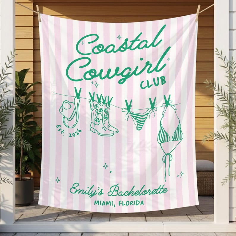 Coastal Cowgirl Bachelorette Party Banner, Custom Coastal Bachelorette Tapestry,Beach Bachelorette Photo Backdrop,Cowgirl Bridal Shower Sign