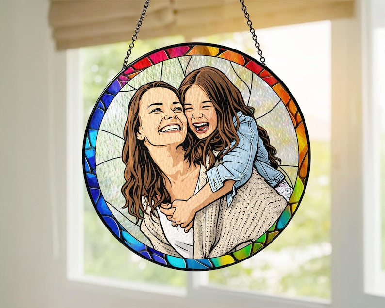 Custom Stained Glass Mom Portrait Suncatcher, Mothers Day Gift