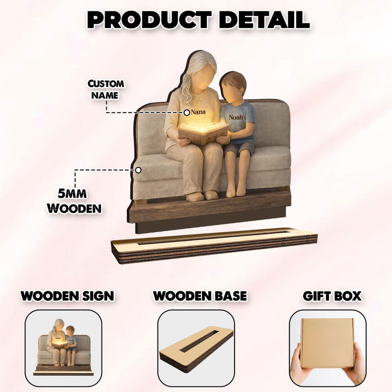 Personalized Grandma Reading with Kids 2D Wooden Block, Mother's Day Gift