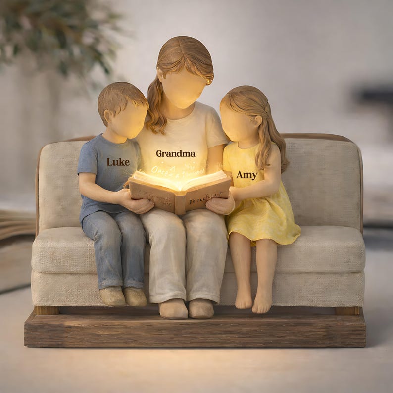 Personalized Grandma Reading with Kids 2D Wooden Block, Mother's Day Gift