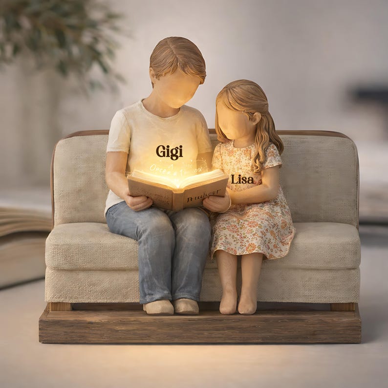 Personalized Grandma Reading with Kids 2D Wooden Block, Mother's Day Gift
