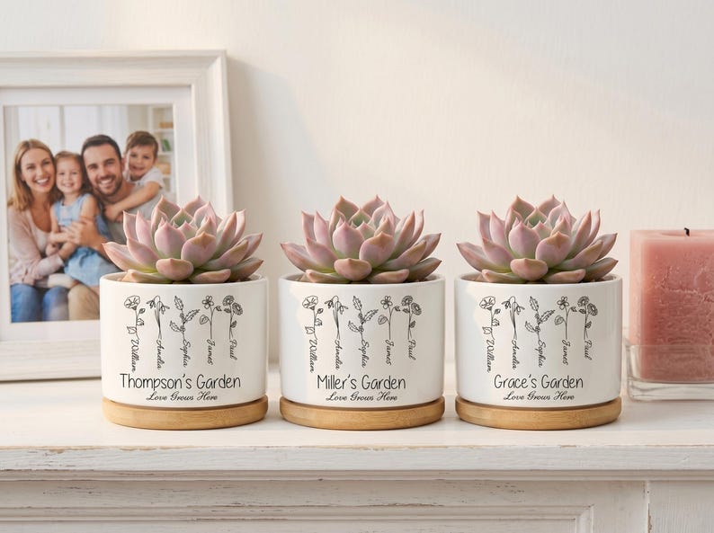 Personalized Birth Flower Mom’s Garden Plant Pot, Mother's Day Gift