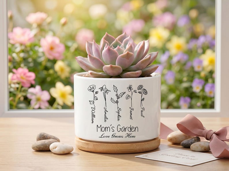 Personalized Birth Flower Mom’s Garden Plant Pot, Mother's Day Gift