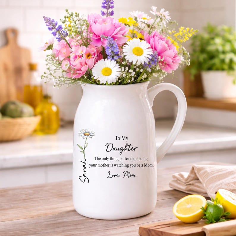 Personalized Daughter Flower Vase Gift, Mother’s Day Gift for Daughter Becoming Mom