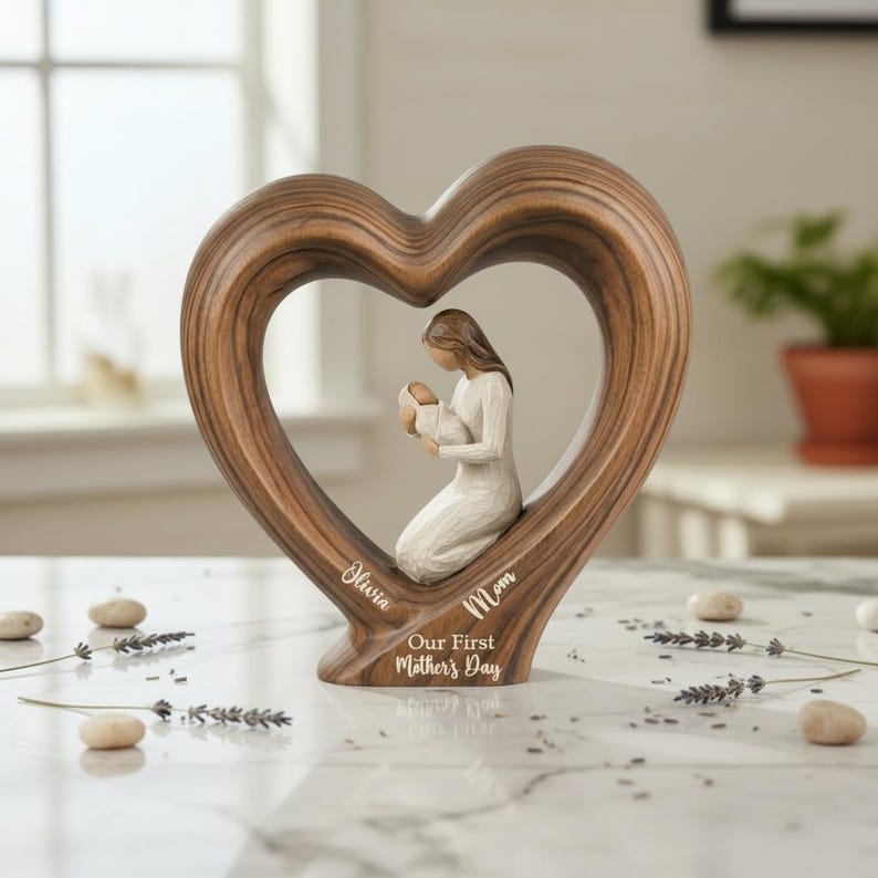 Personalized First Mother's Day Wooden Heart Block, New Mom Gift