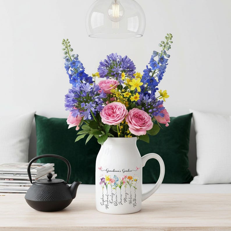 Custom Birth Month Flowers Vases, Grandma's Mom's Garden Flower Vase