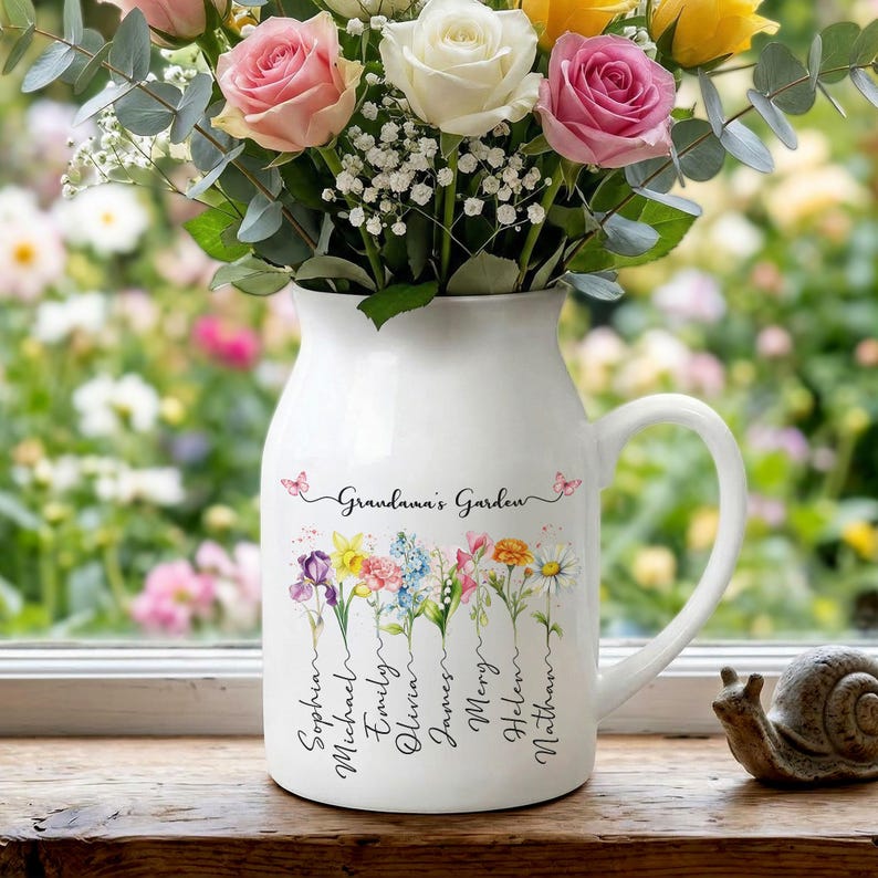 Custom Birth Month Flowers Vases, Grandma's Mom's Garden Flower Vase