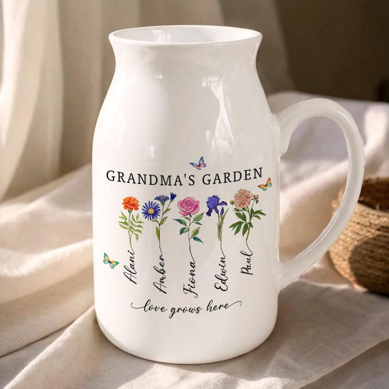 Grandma's Garden Vase, Custom Birth Flowers Mother's Day Gift
