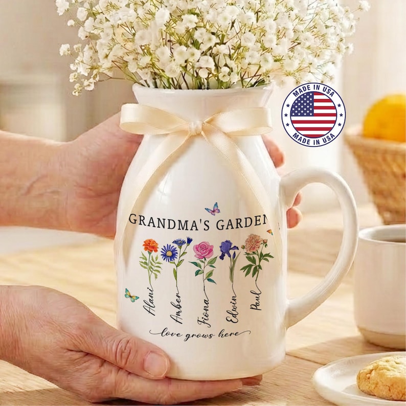 Grandma's Garden Vase, Custom Birth Flowers Mother's Day Gift