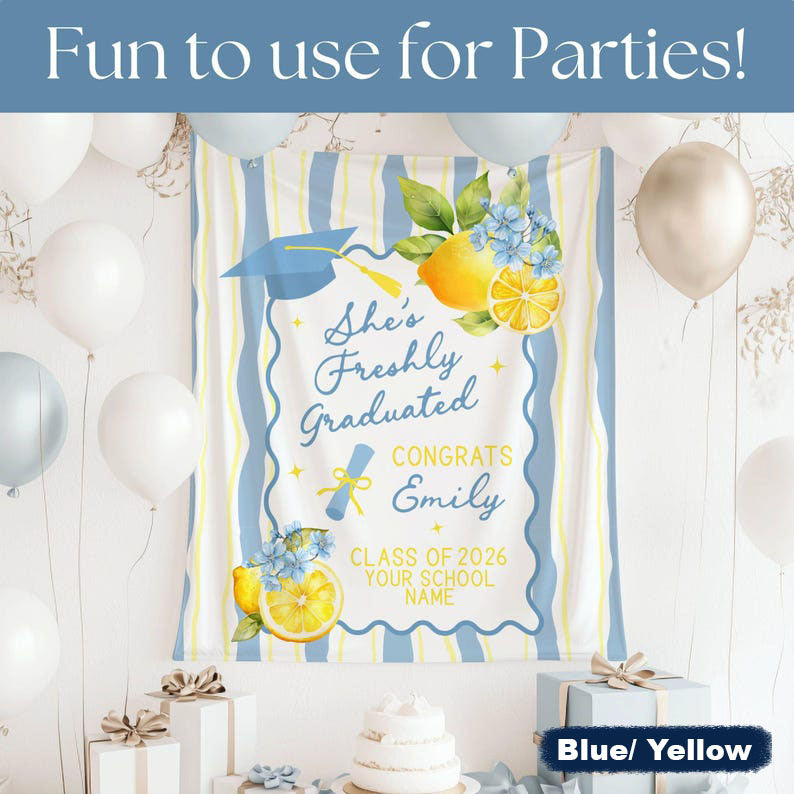 Personalized Freshly Graduated Banner, Graduation Party Welcome Sign, Grad Party Tapestry Decoration