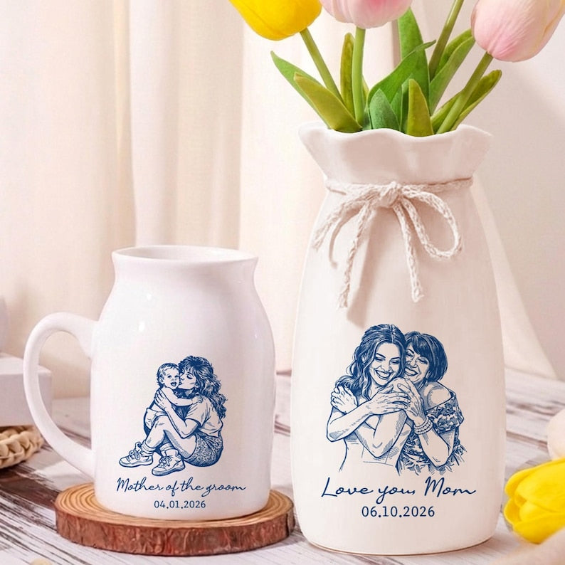 Custom Photo Flower Vase for Mom, Mother of The Groom, Mother of the Bride Gifts