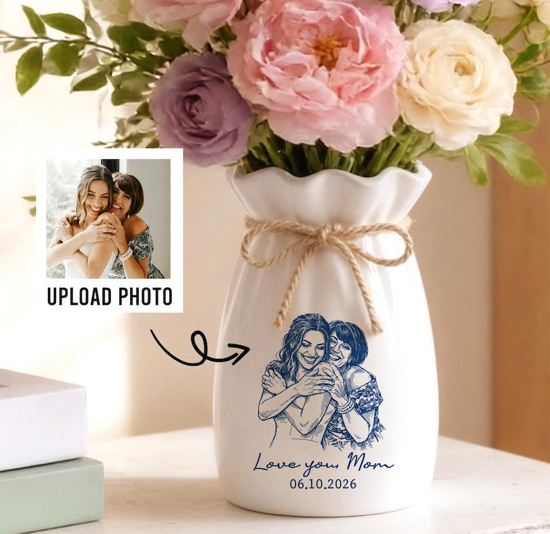Custom Photo Flower Vase for Mom, Mother of The Groom, Mother of the Bride Gifts