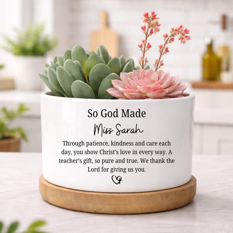 Personalized Christian So God Made Teacher Plant Pot, Faith Teacher Appreciation Gift
