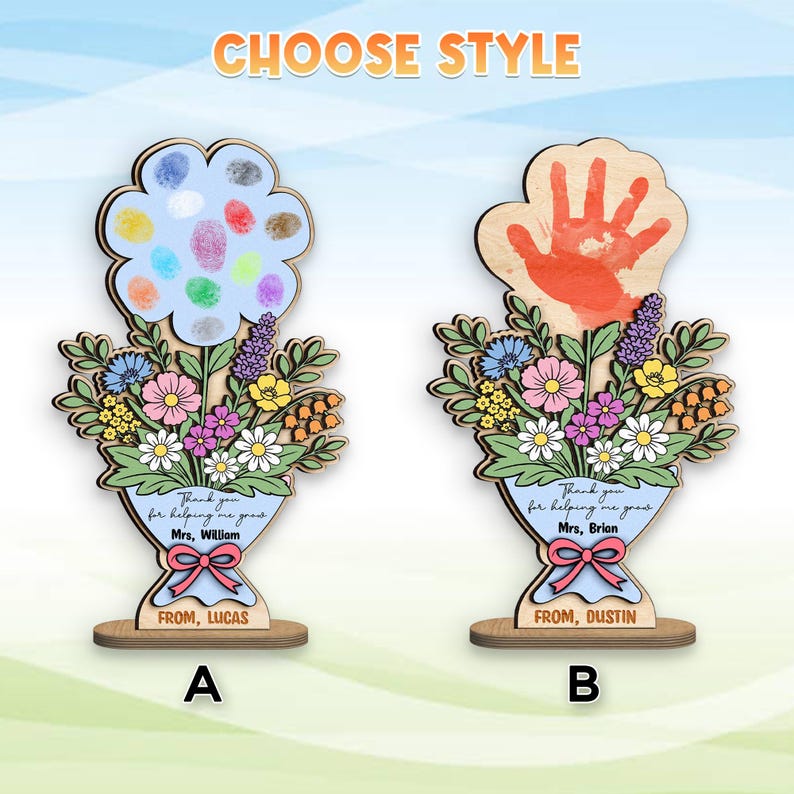 Custom Teacher Handprint Floral Sign, Thank You For Helping Me Grow