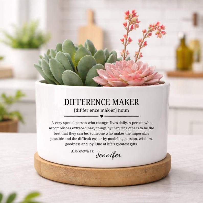 Personalized Difference Maker Ceramic Plant Pot, Thank You Gift