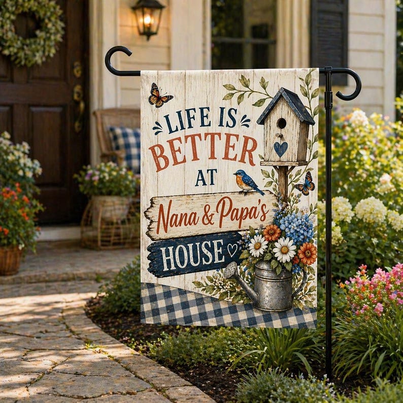 Personalized Floral Life is Better at Nana and Papas House Garden Flag