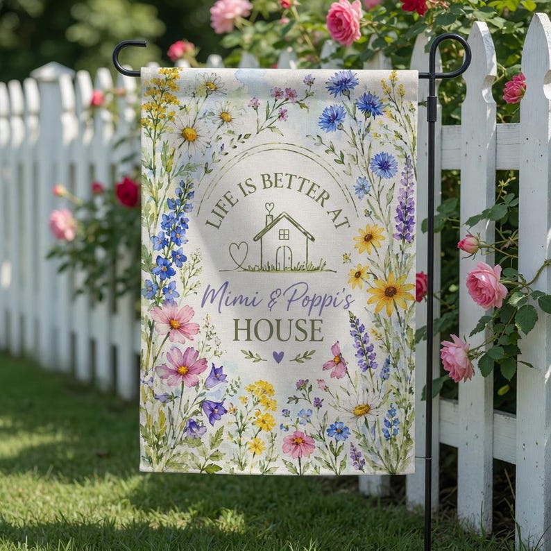 Personalized Floral Nana Grammy Grandmother Garden Flag, Mother's Day Gift